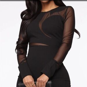 Fashion Nova Black Romper Elshane Sheer Sleeve Wrap Size L